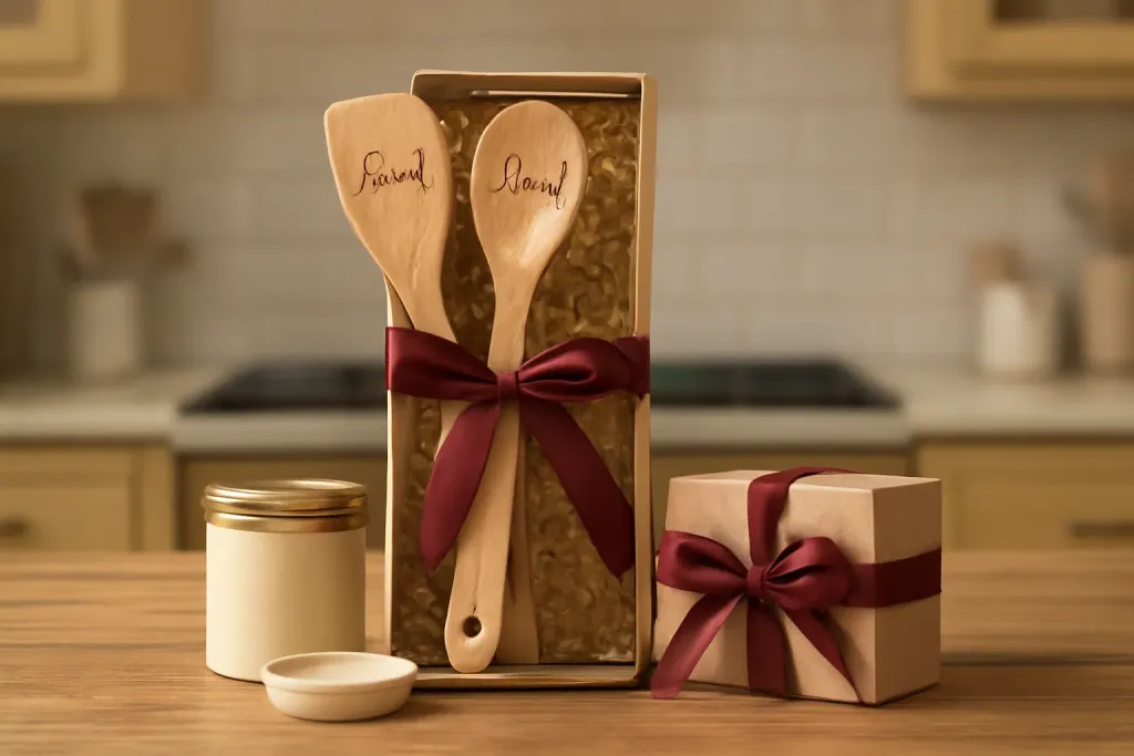 Editorial photograph representing Engraved Wooden Utensil Gifts