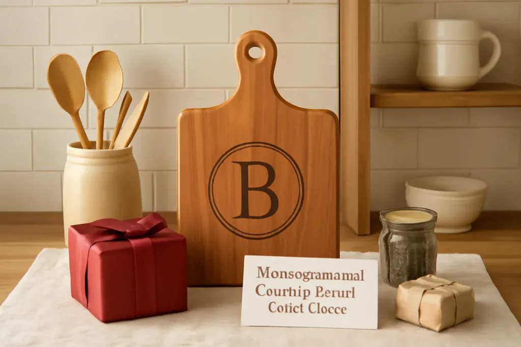 Editorial photograph representing Monogrammed Cutting Board Ideas Gift Guide