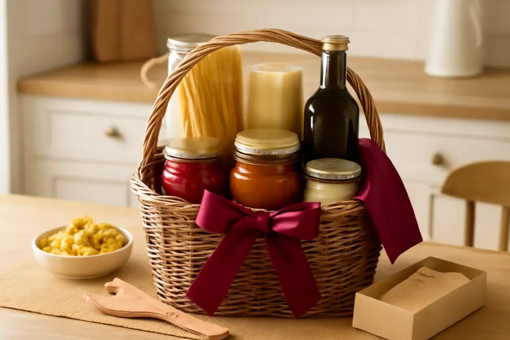 Editorial photograph representing Pasta Lover Gift Basket