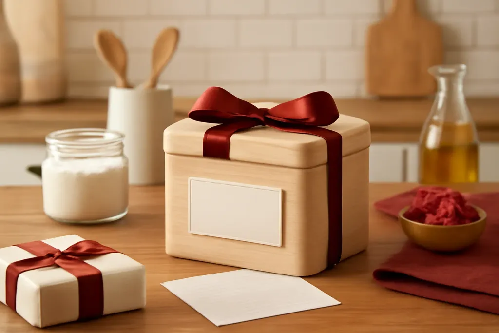 Editorial photograph representing Personalized Recipe Box Gift