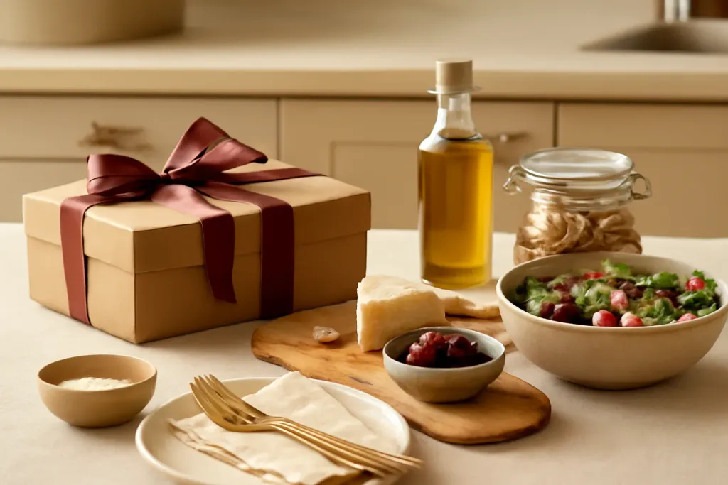 Editorial photograph illustrating Include Serving and Table-Side Extras from the Pizza Night Gift Basket guide