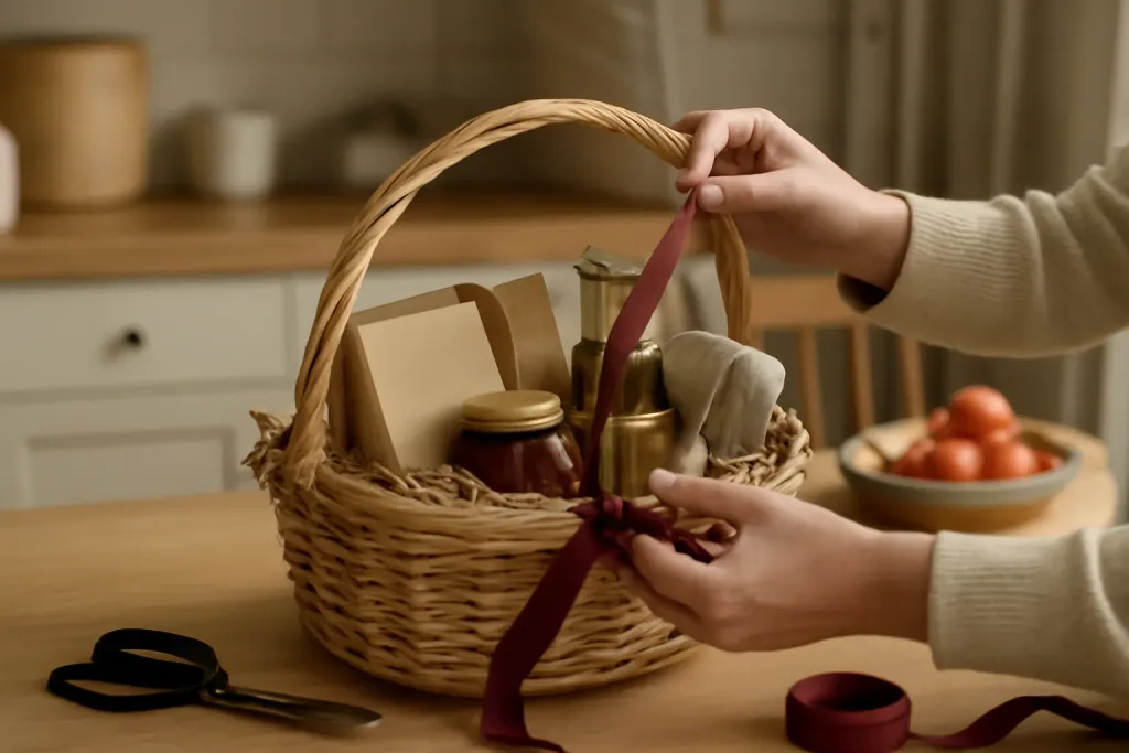 Editorial photograph illustrating How to Build a Basket at Home from the Spice Lover Gift Basket guide