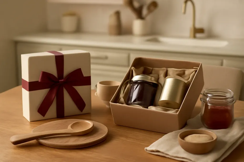 Editorial photograph illustrating Useful Extras That Round Out the Gift from the Starter Chef Pantry Gift Basket guide