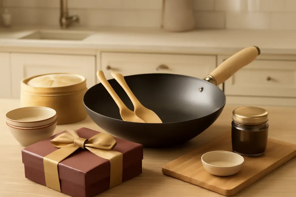Editorial photograph representing Wok Cooking Gift Set