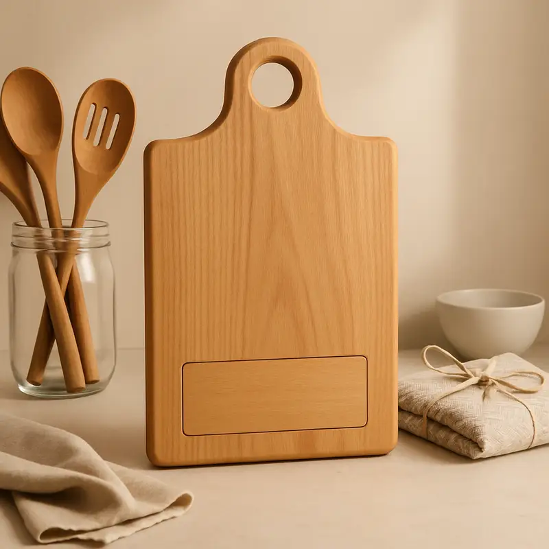 AI-generated editorial product photograph (not the exact linked listing) of personalized cutting board